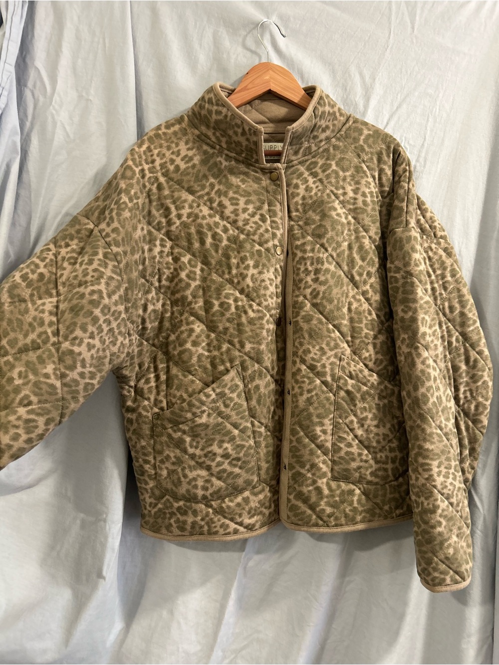 Z Supply Quilted Leopard-Print Puffer Jacket - Taupe & Olive